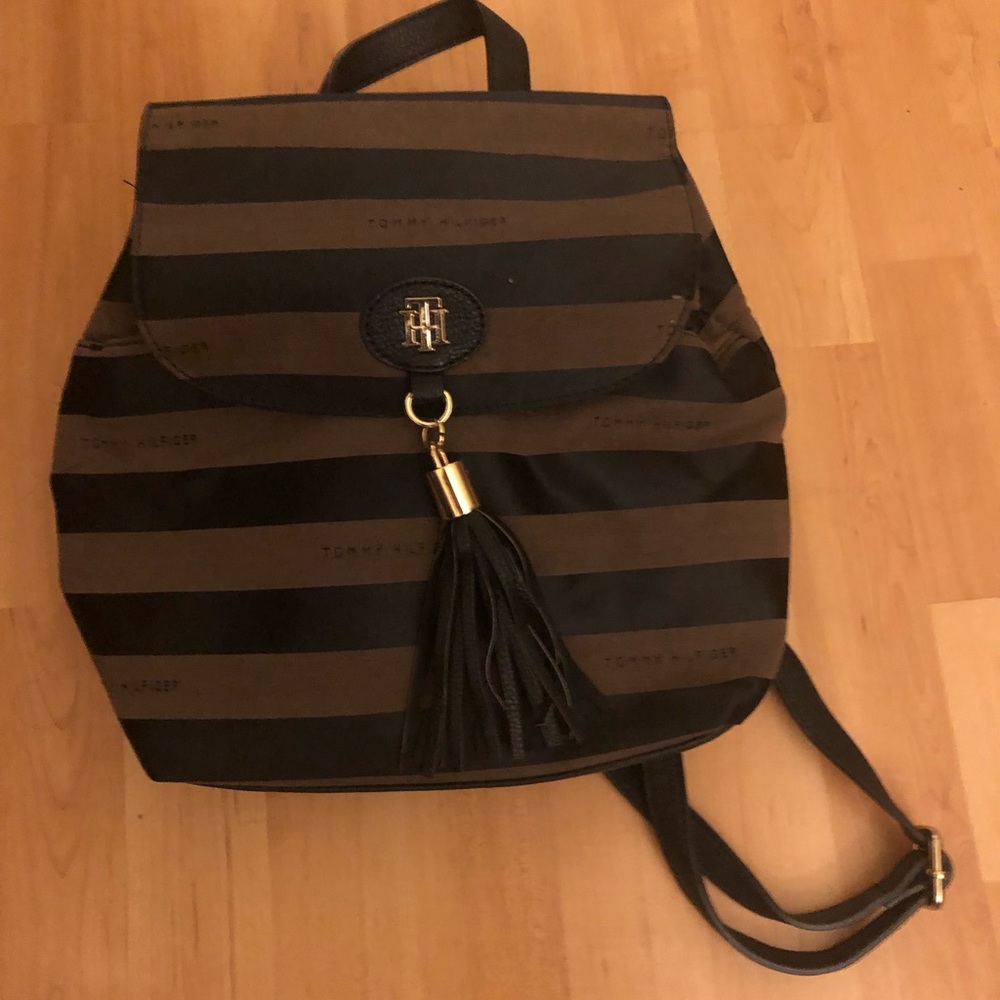 Tommy Hilfiger Small Backpack Navy Brown Stripes